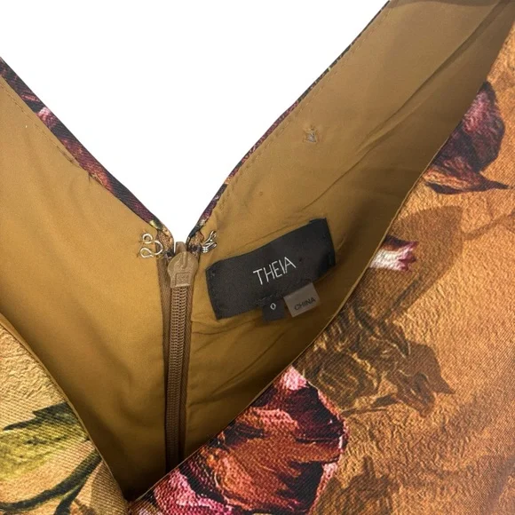 NWOT THEIA Nina Twist Drape A Line Gown in Gilded Poppies - Picture 8 of 14